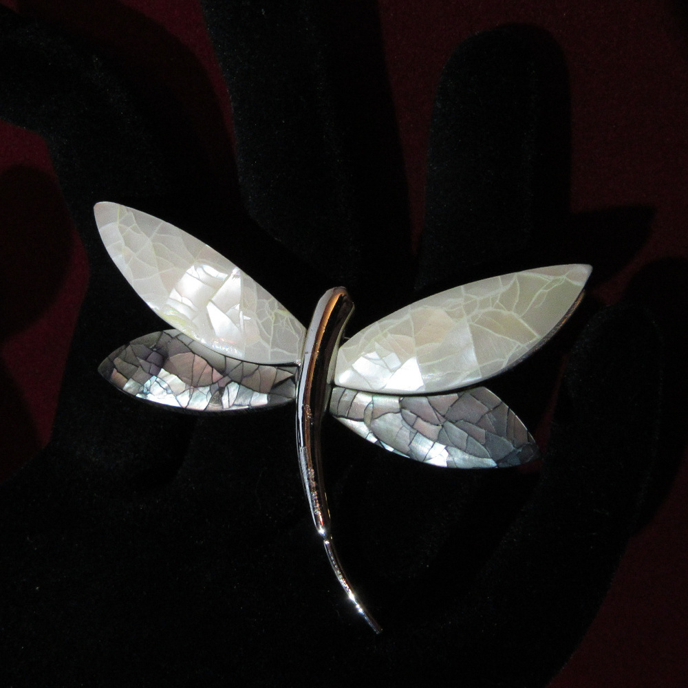 Mother of Pearl Dragonfly Liz Claiborne Signed Pin